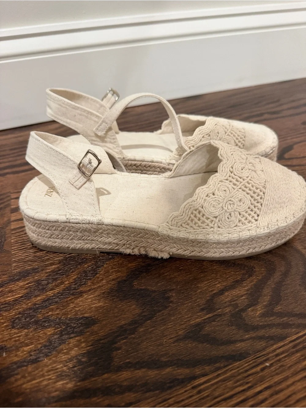 Zara Cream Crochet Espadrille Slingback Sandals